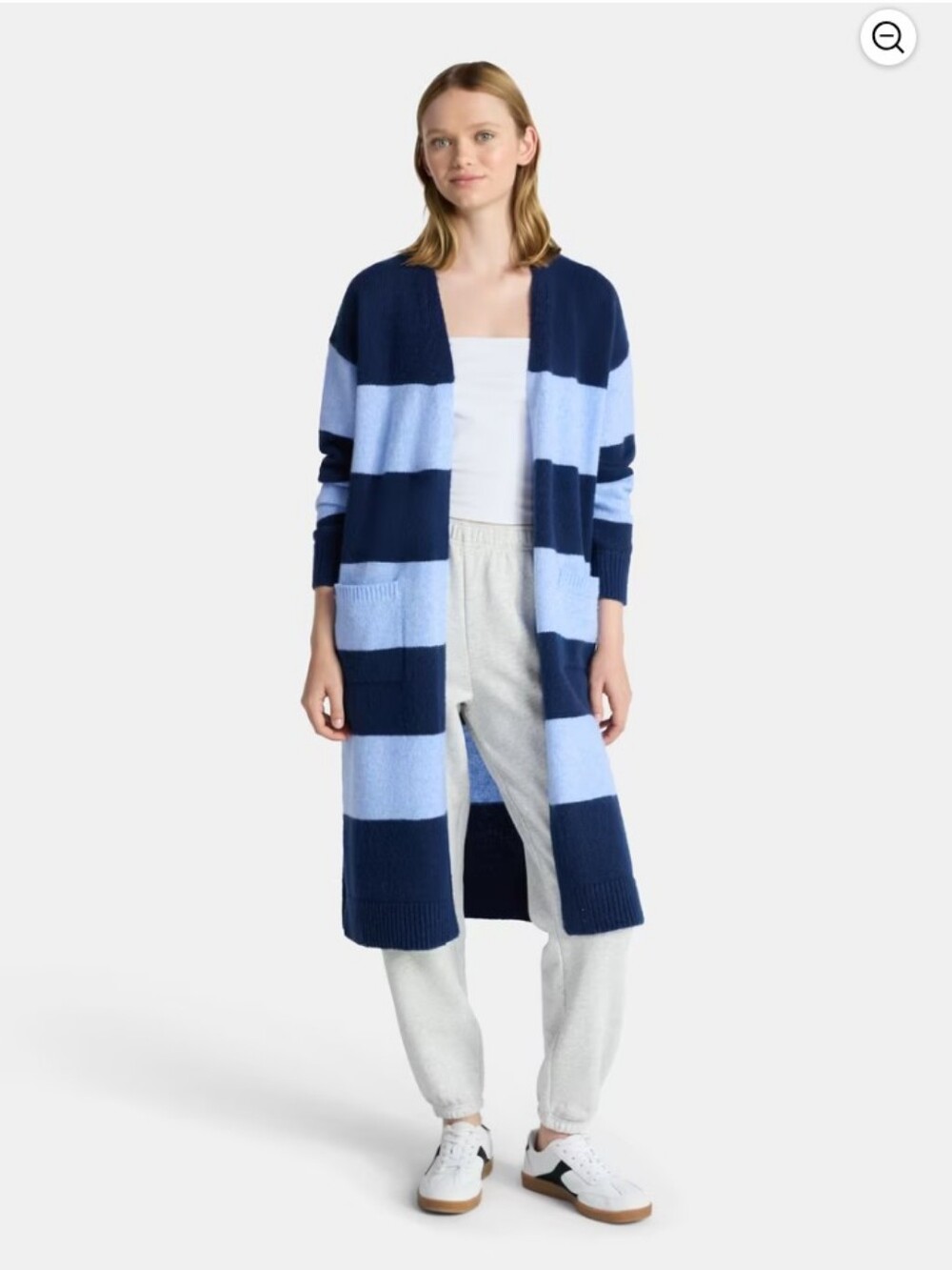 No Boundaries Navy and Light Blue Striped Open Cardigan
